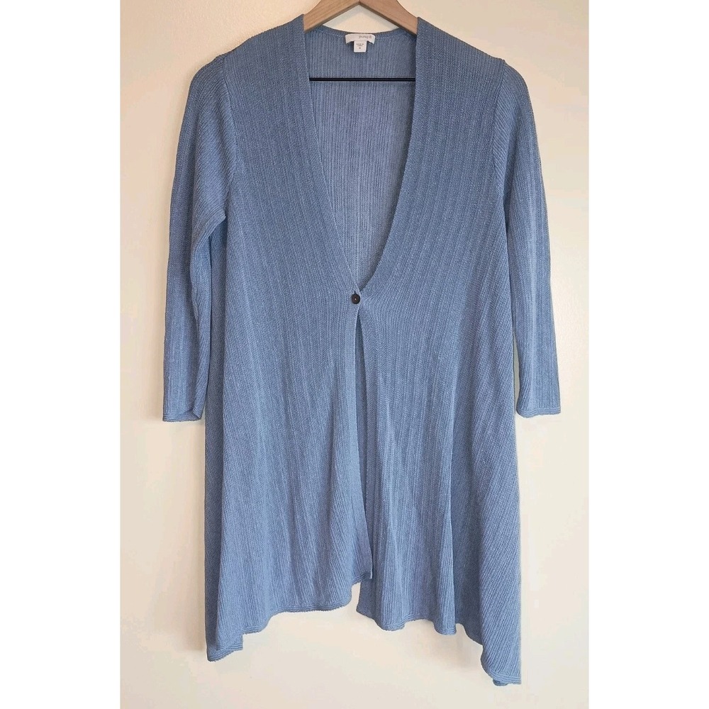 Pure Jill J.Jill M Blue Linen Blend Long Cardigan Duster Asymmetrical Coastal